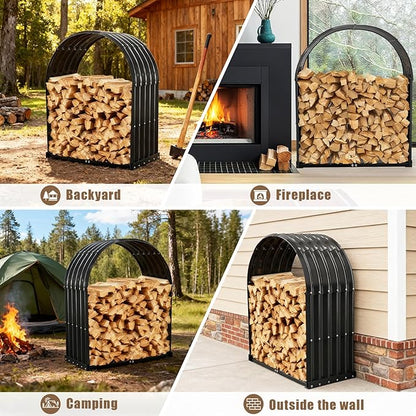 Heavy-Duty Black Firewood Storage Shed – Metal Log Holder with 32" Round Roof – Outdoor Wood Rack for Patio, Deck & Fireplace – Weatherproof Lumber Stand for Firewood (2.7FT Diameter Roof)