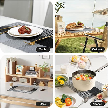 Placemats Set of 8，Non-Slip PVC Weave Table Mats Easy to Clean，Heat Resistant Place Mats for Kitchen Dining Table Decoration Indoor Outdoor，Black Gray