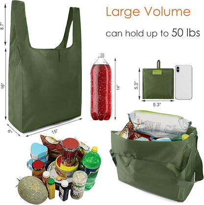 BeeGreen Green Reusable Grocery Bags Wholesale Green Reusable Kitchen Bags Bulk Foldable-Machine Washable with Zipper Storage Pouch 10 Packs