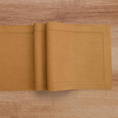 Solino Home Linen Table Runner 48 Inches - 100% Pure Linen Brown Sugar Hemstitch Table Runner 14 x 48 Inch Ideal for Dresser and Coffee Tables - Classic Hemstitch