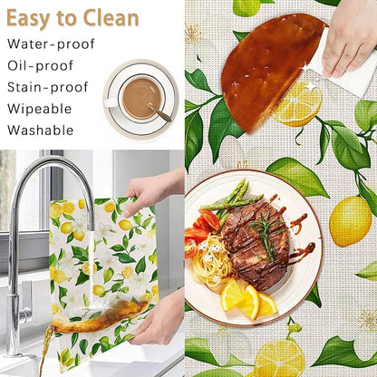 Placemats12x18 Inch,Lemons Flower Placemats,Green Leaf Kitchen Dining Coffee Table Mats Set of 6 for Home Indoor Outdoor Party