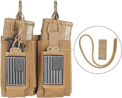 Open-Top Single/Double/Triple Molle Mag Pouch for 5.56mm M4 M16 AK AR Glock M1911 9mm Elastic Rifle Magazines Pistol Mag Pouches Holder Carrier with USA Flag Patch