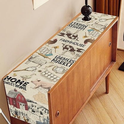 Farmhouse Rooster Table Runner, Rustic Cow Chicken Pig House Animals Coffee Table Center Decor for Family Kitchen Dining Room and Living Room Outdoor Country Holiday Party Table Decorations, 13"x36"