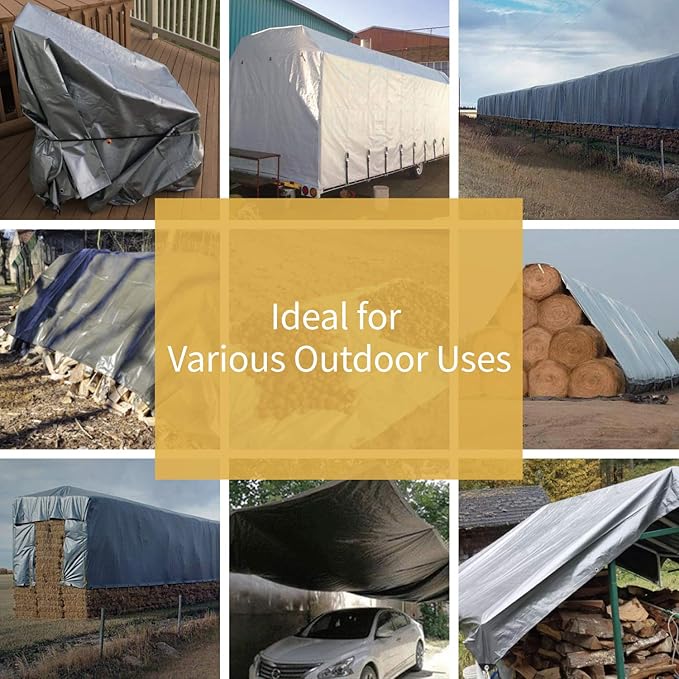 GUARD SHIELD Heavy Duty Tarp 10x20 Feet Silver/Black Multi Purpose Thick Waterproof Poly Tarp Cover 10mil