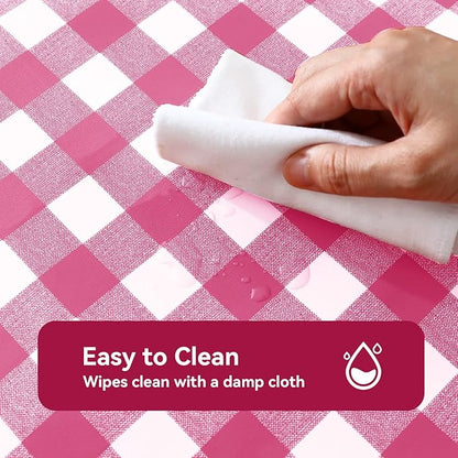 Romanstile Rectangle Vinyl Tablecloth, 100% Waterproof Buffalo Gingham Plastic Table Cloth, Heavy Duty Wipeable Checkered Table Covers for Outdoor, Camping, Picnic, Patio - 54 x 108, Hot Pink