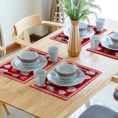 Giwawa Love Heart Placemats Set of 4, Valentines Day Red White Hearts Print Linen Place Mat 12x18 Inch, Romantic Non-Slip Washable Table Mats Kitchen Dining Tabletop Holiday Party Wedding Decor