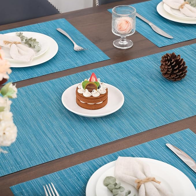 Myir JUN Table Runner, Vinyl Table Runner Indoor 72 Inch Long Arbitrarily Cropped Runner for Table Heatproof for Home Party (Blue, 12 x 72 inch)