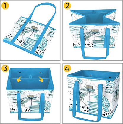 BALEINE 3Pk Reusable Grocery Bags, Foldable Shopping Bags for Groceries with Reinforced Bottom & Handles (Island Breeze)