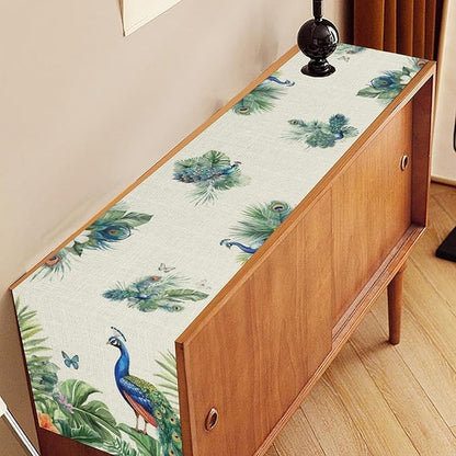 Peacock Table Runner,Traditional Chinese Style Peacock Feather Bird Floral Tropical Leaf Table Center Decor for Home Dining Kitchen Patio Holiday Party Indoor Table Decorations, 13"x36"