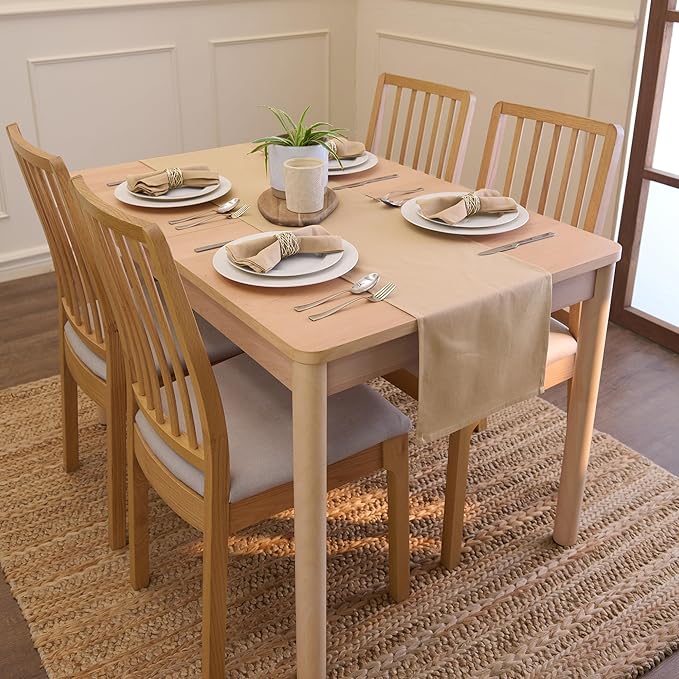 Encasa XO Table Runner 13"x72" Long | Cotton Canvas Fabric | Light Beige Solid Color | Machine Washable & Durable