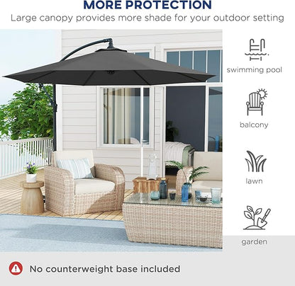 Outsunny 10' Cantilever Hanging Tilt Offset Patio Umbrella | UV & Water - Image 6