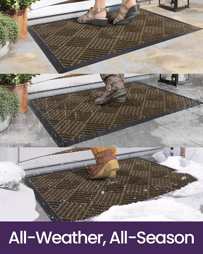 DEXI Front Door Mat Outside Entrance, 2x3 ft Rubber Entry Doormat Heavy Duty, Welcome Mats Non Slip for Inside House Floor Entryway Back Doors Exterior Patio, Diamond Brown