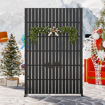 Casaphoria Metal Privacy Screen Outdoor, 72" H x 47" W Freestanding Decorative Privacy Screen for Patio Deck Balcony Garden with Stable Base, Black-Fence