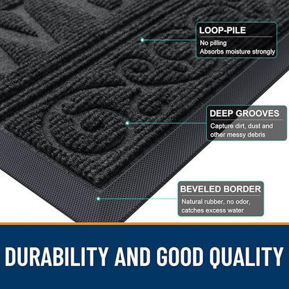 OLANLY Welcome Door Mat Indoor Outdoor Entrance, Heavy Duty Sturdy Front Door Mat, Waterproof All-Weather Doormat, Stain Resistant, Low Profile, Easy Clean Patio Entryway Mat, 47 x 32, Black