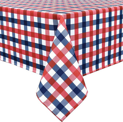 Waterproof Plaid Tablecloth Fabric - Oblong 52x70 Inch Patriotic Party Table Cloth for Indoor/Outdoor Use - Independence Day Memorial Day Washable Table Cover