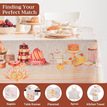 Maison d' Hermine Premium Table Cloth Rectangle Table 100% Combed Cotton 120 x 70 Inches Tablecloth Reusable Decorative for Dining Room, Farmhouse, Home, Party, Festive & Wedding - Pastries