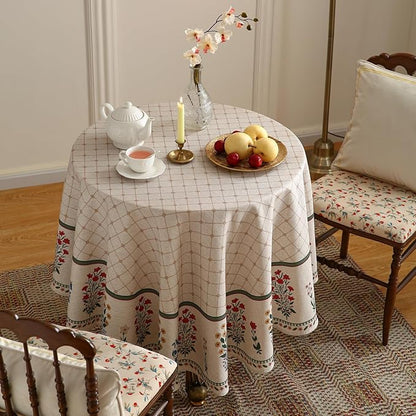 ISAENNE Designer Vintage Linen Floral Round Tablecloth,Fall Colorful Modern Table Cloth,Anti-Wrinkle Decor Tablecloths for Dining Thanksgiving Kitchen Christmas,Diameter 67"-Bertina E