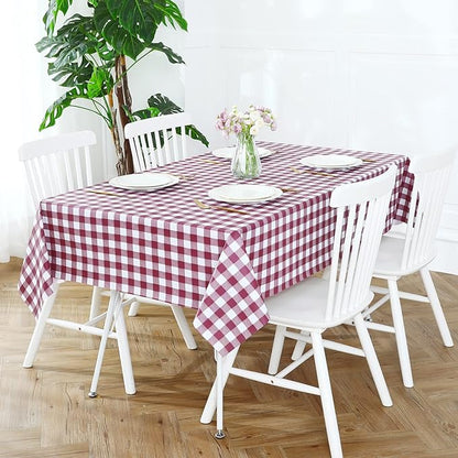 Romanstile Rectangle Vinyl Tablecloth, 100% Waterproof Buffalo Gingham Plastic Table Cloth, Heavy Duty Wipeable Checkered Table Covers for Outdoor, Camping, Picnic, Patio - 54 x 108, Burgundy