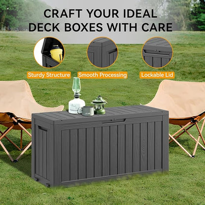 Outdoor Storage Box, Resin Deck Boxes Outdoor Waterproof For Patio Furniture, Garden Tools, Pool Supplies, Durable And UV Resistant, Lockable (72 Gallon, Black)
