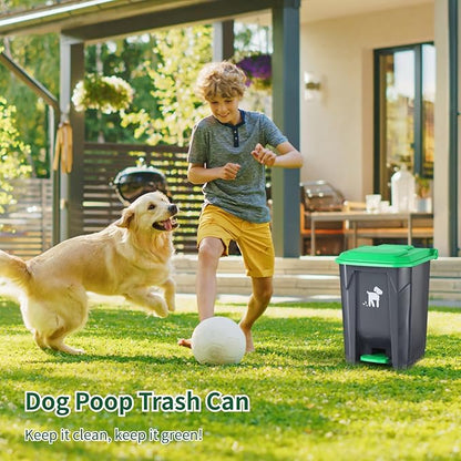 Dog Poop Trash Can Outside, 20L Pet Waste Container with Removable Inner Waste Bin, 150 Waste Bags, Outdoor Pet Poop Trash Bin for Small/Large Dog Families