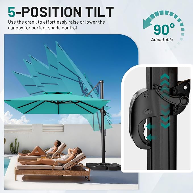 12×12 FT Double-Top Cantilever Patio Umbrella, Lake Blue | Square Offset - Image 2