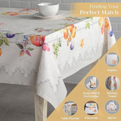 Maison d' Hermine Table Cloth Square Table 100% Cotton 60 x 60 Inches Fall Tablecloth Reusable Everyday Use for Thanksgiving Christmas Decorations Dining Farmhouse Party (Fruit D'Hiver)