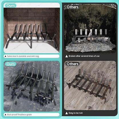 27-Inch Fireplace Grate, Heavy Duty 7-Bar Log Rack Holder Made of Solid Round Steel for Indoor/Outdoor Fire Pits, Wood Stoves & Kindling Tools