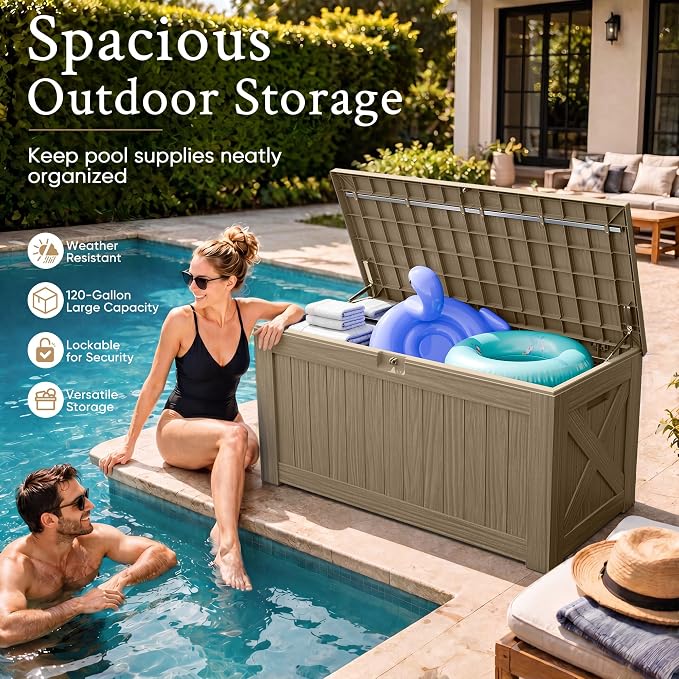 Devoko 120 Gallon Deck Box Resin Outdoor Storage Box Waterproof | Large Outdoor - Image 6