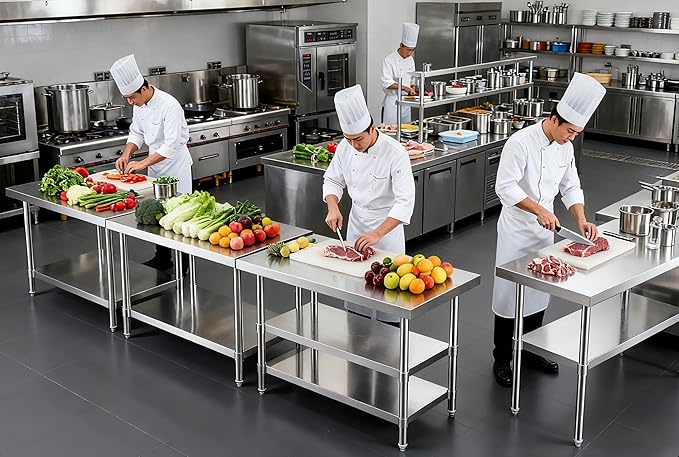 NUUK Stainless Steel Worktable 24" x 48" Kitchen Food Prep Grill Work Table Heavy Duty Commercial Workstation Adjustable Height for Restaurant, Home and Hotel