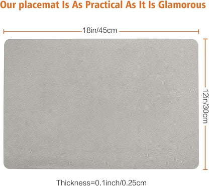 Vinyl Placemats Set of 4 Heat Resistant Easy Clean Non-Slip Place Mats for Dining Table. Faux Leather Waterproof Stain Resistant Wipeable Washable PU Table Mats(4, Light Gray)