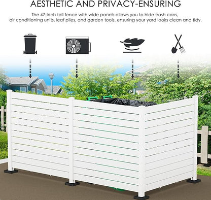 Kozyard 50" W x 48" H Outdoor Privacy Screens Aluminum Post, Air Conditioner Fence Panels, Pool Equipment Enclosure, Trash Can Screens Fence Kit for Outside Backyard Patio (White/3 Panels)