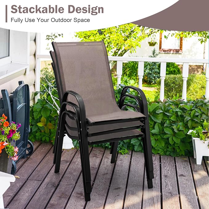 Giantex Patio Chairs Set of 4, Stackable Outdoor Dining Chairs - Image 4