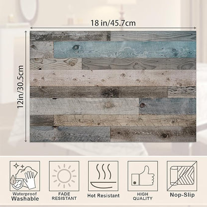 Rustic Wood Grain Placemats Set of 6,Vintage Barn Wooden Place Mats Heat Resistant Washable Non-Slip Table Mats for Party Kitchen Dining Decor 12x18 Inch