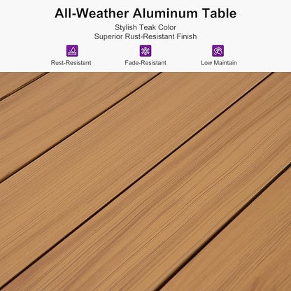 PURPLE LEAF 16 Pieces Patio Dining Set Wicker Outdoor Furniture Rectangular Table and Chairs Set for Garden Deck Teak-Finish Aluminum Frame Backyard Kitchen Set, Cushions and Pillows Included