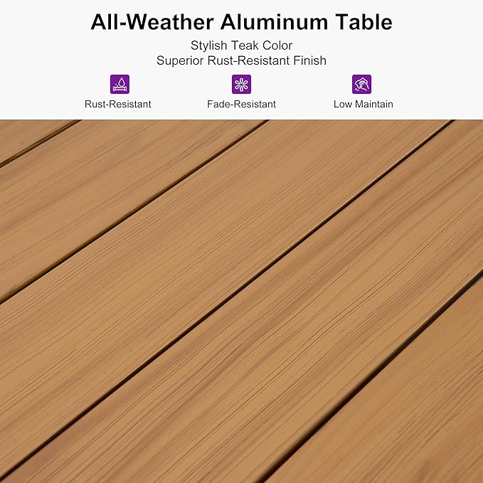 PURPLE LEAF 11 Pieces Patio Dining Set with Storage Box Wicker Teak-Finish Outdoor Furniture Rectangular Table and Chairs Set for Garden Deck Backyard Kitchen, Cushions and Pillows Included
