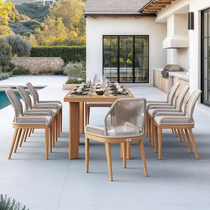 PURPLE LEAF 9 Pieces Patio Dining Set Aluminum Modern Rectangular Table and Wicker Chairs with Cushions for Kitchen Porch Garden Outdoor Furniture Sets, Teak