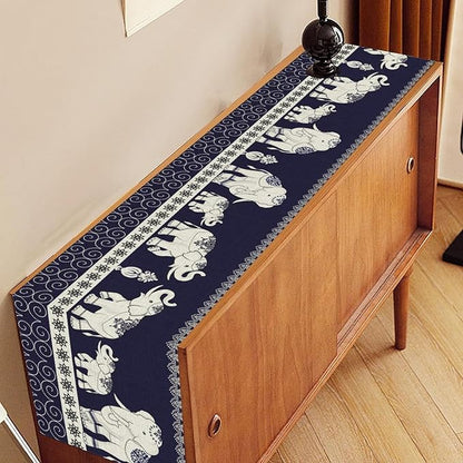 Boho Elephant Table Runner, Rustic African Tribal Traditional Diwali India Ethnic Folk Rustic Blue Coffee Table Center Decor for Home Kitchen Dining Holiday Party Outdoor Table Decorations, 13"x72"