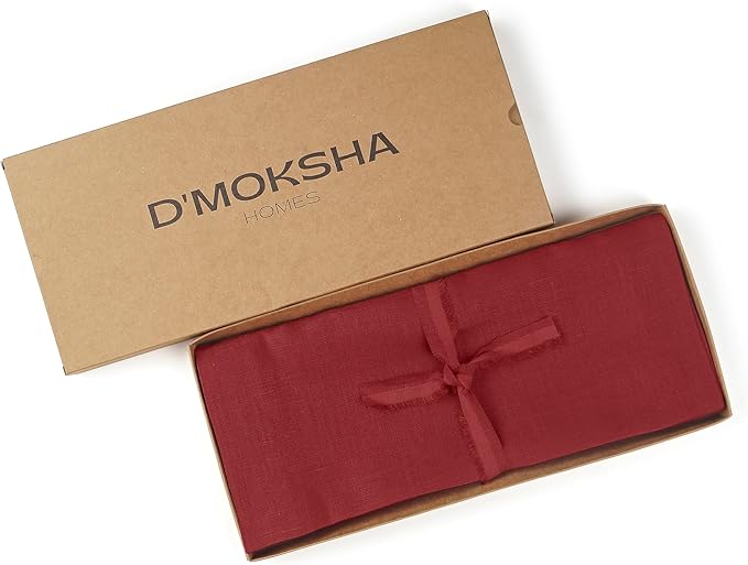 D'Moksha Homes Linen Red Table Runner 144 Inches Long - 100% Pure Linen Extra Long Table Runner 14 x 144 Inch for Valentines, Holiday - Machine Washable