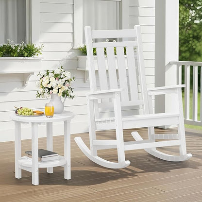 SERWALL Round Outdoor Side Table Set of 2, HDPE Small Adirondack Double End Table, White