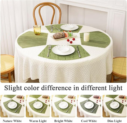 SHACOS PVC Woven Vinyl Wedge Placemats Set of 4 Round Table Placemats Wipe Clean Heat Resistant Round Table Mats (4, Green)