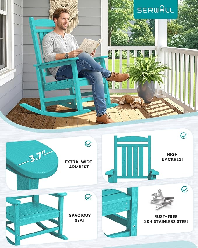 SERWALL Outdoor Rocking Chair Set of 4, Patio Rocking Chair, Aruba | HDPE - Image 7