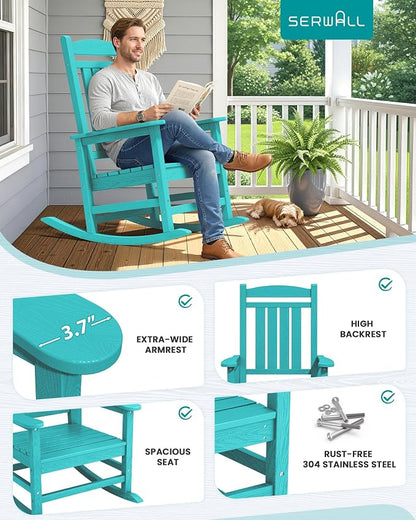 SERWALL Outdoor Rocking Chair Set of 4, Patio Rocking Chair, Aruba | HDPE - Image 7