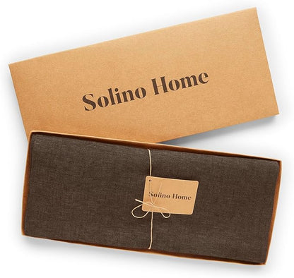 Solino Home Linen Chambray Brown Table Runner 132 Inches Long - Athena, 100% Pure Linen Dining Table Runner 14 x 132 Inch - Handcrafted and Machine Washable