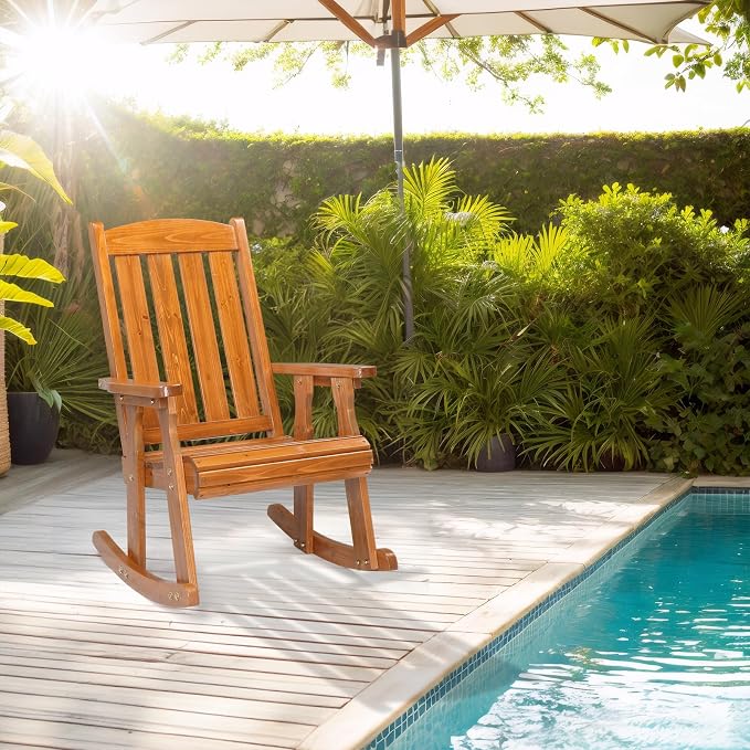 VINGLI Heavy Duty 600 LBS Outdoor Wooden Rocking Chair - Image 2