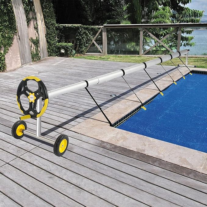 VINGLI Pool Cover Reel Set Pool Reel Embedded Straps with Clips, Pool Solar Cover Reel Attachment Kit,Including 8 Adhesive Nylon Straps, 12 Cord Plates,8 Buckles for In-ground Swimming Pool