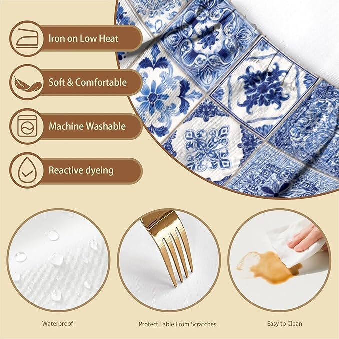 Rectangle Table Cloth Cover Waterproof Elastic Fitted Polyester Fitted Tablecloths for 8 Foot Tables for Indoor,Picnic, Camping, Outdoor （96" x 30"，Bohemia）