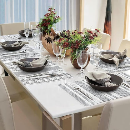 fanquare Sliver Striped Placemats 6 Pack Nordic Style Washable Place Mats Vinyl Woven Heat-Resistant Kitchen Table Mats Indoor & Outdoor Use Table Mat