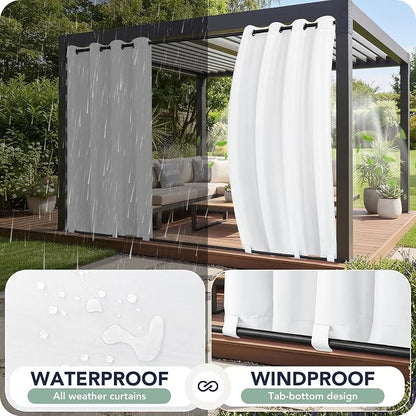 Outdoor Curtains for Patio Waterproof 6 Panels, Porch Sun Shade | Weatherproof - Image 2