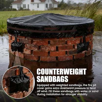 Outdoor Round Fire Pit Cover 74.8x9.5" Waterproof Tear-Resistant 600D Oxford PU Coated for 70–74" Built-In or In-Ground Stone Fire Pits, Heavy Duty All-Season Protection for Outdoor Fireplaces