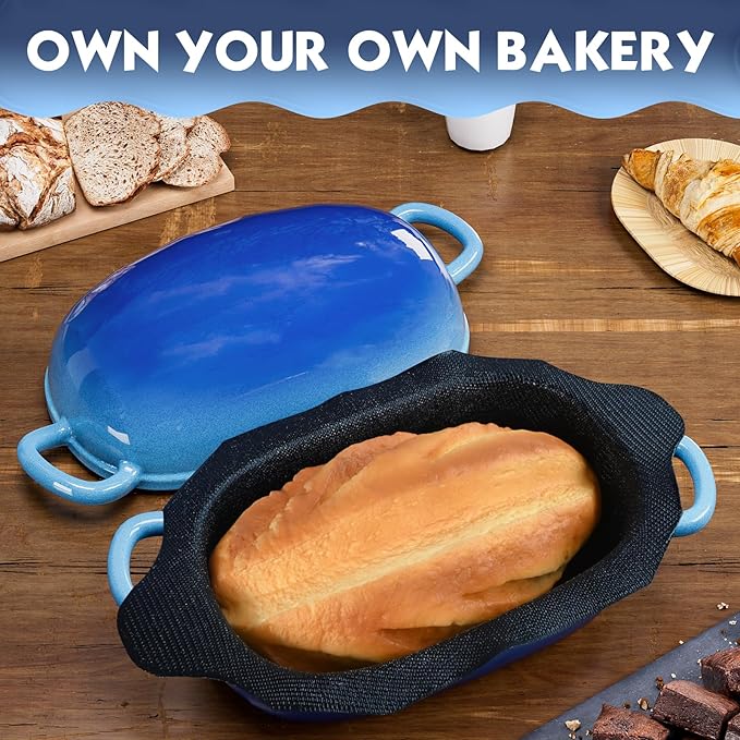Dutch Oven for Bread Baking - 2.5QT Bread Pans for Homemade Bread with Perforated Non-Stick Silicone Liner Cast Iron Bread Pan Dutch Oven Loaf Pan with Lid and Loop Handles for Homemade Breadmaking